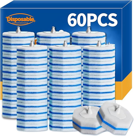 60pcs Disposable Toilet Brush Refill Pads, Replacement Brush Heads, Toilet Cleaner Refills，Disposable Wand Heads，Bathroom Cleaning，Toilet Cleaning Scrubbers Compatible with Most Toilet Brushes