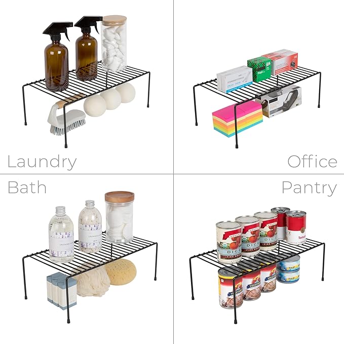 Smart Design Classic Storage Shelf – Large (8.5 x 16 in.), Black – Sturdy Steel Pantry Organizer with Rust-Resistant Finish and Non-Slip Feet for Easy Home Organization and Storage