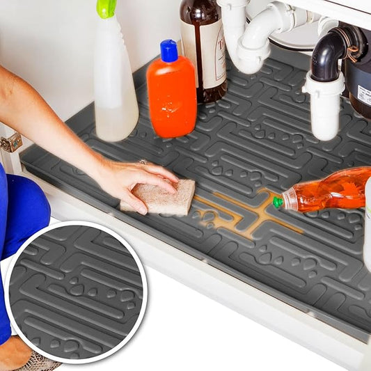 XTREME MATS Waterproof Undersink Mat (Gray 28" 1/4 x 22 1/4) Cabinet Base Liner for Kitchen & Laundry Cabinets Catches Leaks Prevents Damage Flexible Sink Driptray