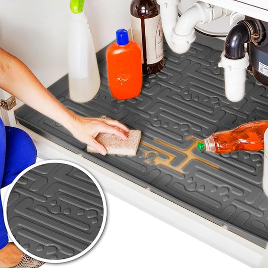 XTREME MATS Waterproof Undersink Mat (Gray 34" 1/4 x 22 1/4) Cabinet Base Liner for Kitchen & Laundry Cabinets Catches Leaks Prevents Damage Flexible Sink Driptray