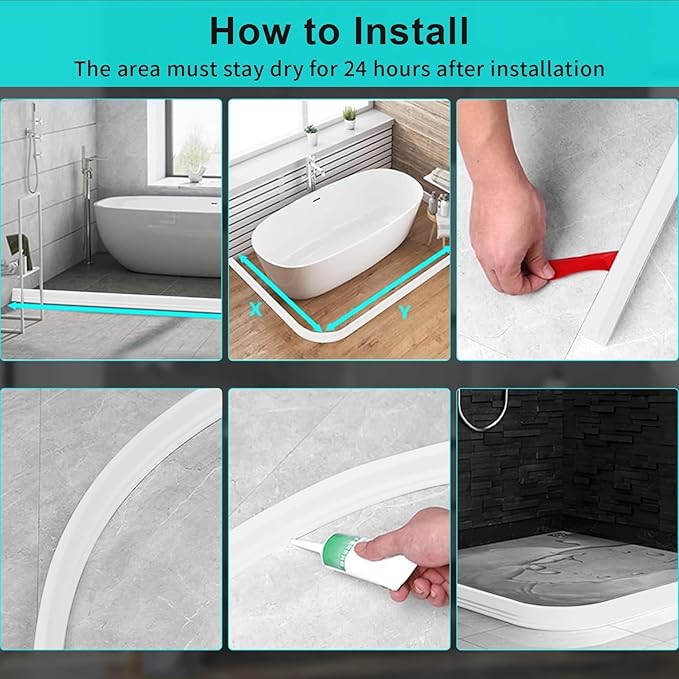 Hi-Na 3ft/5ft/6ft/8ft/10ft Collapsible Shower Threshold Water Dam Water Barrier for Shower and Water Stopper Keeps Water Inside Water Threshold for Wet and Dry Separation (3ft, White)