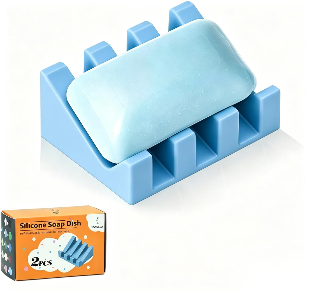 Self Draining Silicone Soap Dish Holder Waterfall Tray, 1 Pack - Image 1