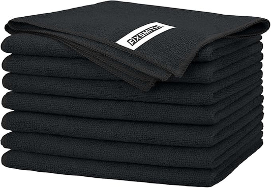 FIXSMITH Black Microfiber Cleaning Cloth -Pack of 8, Highly Absorbent Cleaning Rags, 16"X12" All Purpose Cleaning Towels for Housekeeping, Kitchen, Car, Lint Free and Reusable Microfiber Towels