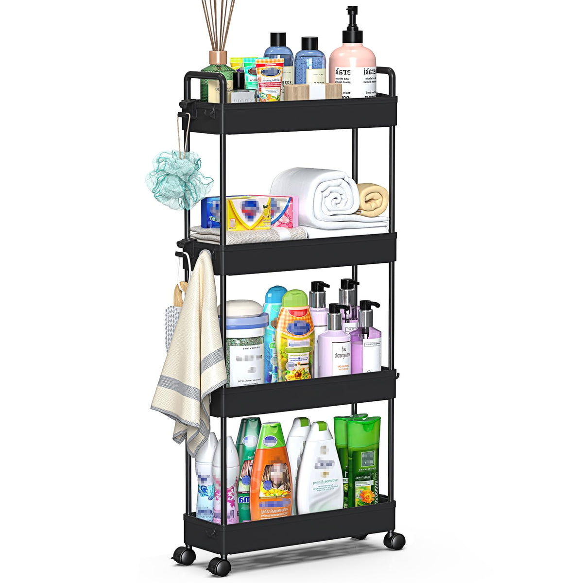 SOLEJAZZ Slim Rolling Storage Cart Skinny Bathroom Organizer, 4 - Image 1