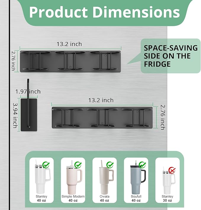 Magnetic Stanley Cup Holder for Refrigerator, Water Bottle Organizer for Stanley 40 oz with Tumbler Lid Organizer, Kitchen Pantry Organizers and Storage for Stanley Cup Accessories