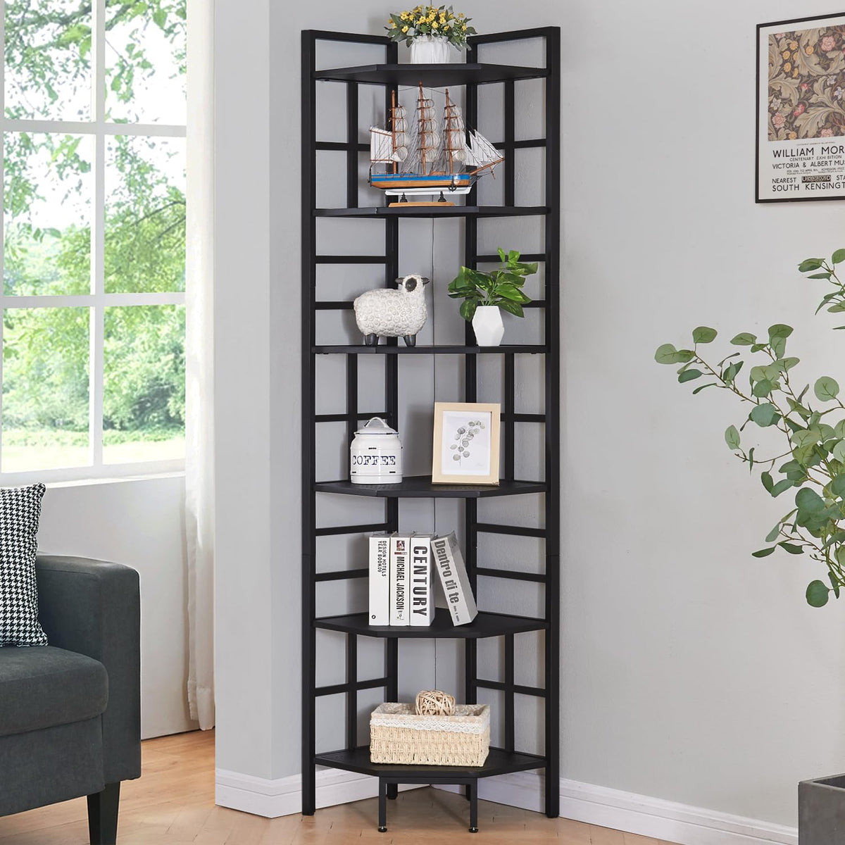 HOMISSUE Corner Shelf, 6 Tier Tall Narrow Bookshelf 76.9" - Image 1