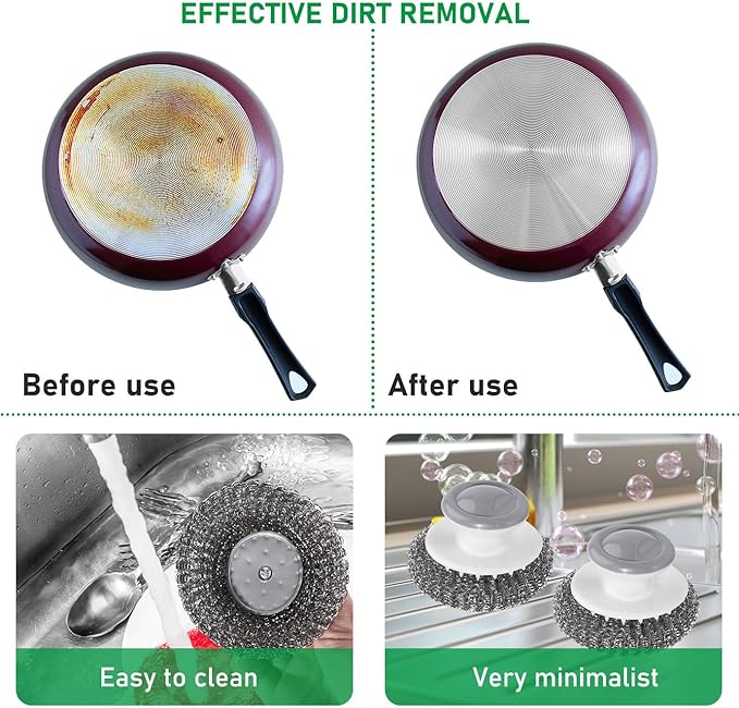 4 pcs Stainless Steel Scrubber with Handle，Heavy Duty Pot Scrubbers Dish Scrubber Cleaning Brush Wash for Dish