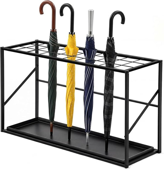 Folding Umbrella Storage Stand Rack Holder Organizer Free Standing Umbrella Rack with Removable Drip Tray for Entryway Home Office Hotel Entry Hallway (L35.51 X W11.89 X H19.69 Inch)