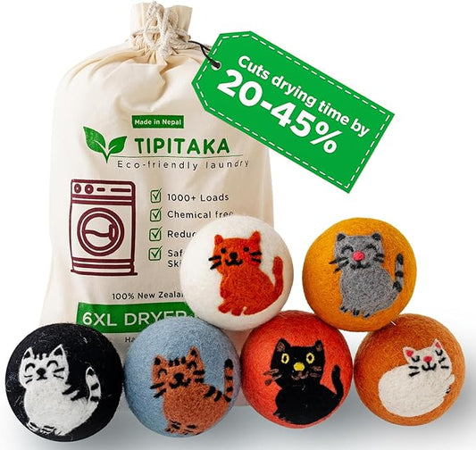 Laundry Wool Dryer Balls | Natural Fabric Softener – Reusable, Eco-Friendly, Reduces Drying Time – Wool Balls Replaces Dryer Sheets - 6 XL Pack - Laundry Balls for Dryer