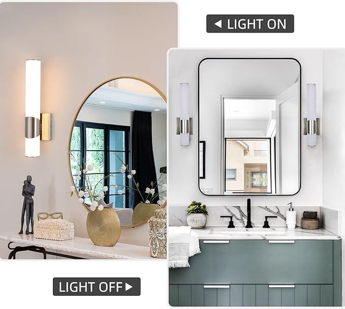 5CCT Wall Sconce Brushed Nickel Dimmable Bathroom Sconce with Acrylic Shade LED Hardwired Wall Light Fixtures for Bathroom Living Room Bedroom Hallway
