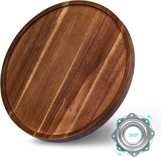 Lazy Susan Organizer for Table, 10 Inch Wooden Lazy Susan Turntable for Cabinet, Acacia Wood Turntable Kitchen Spice Rack (1 Pack)