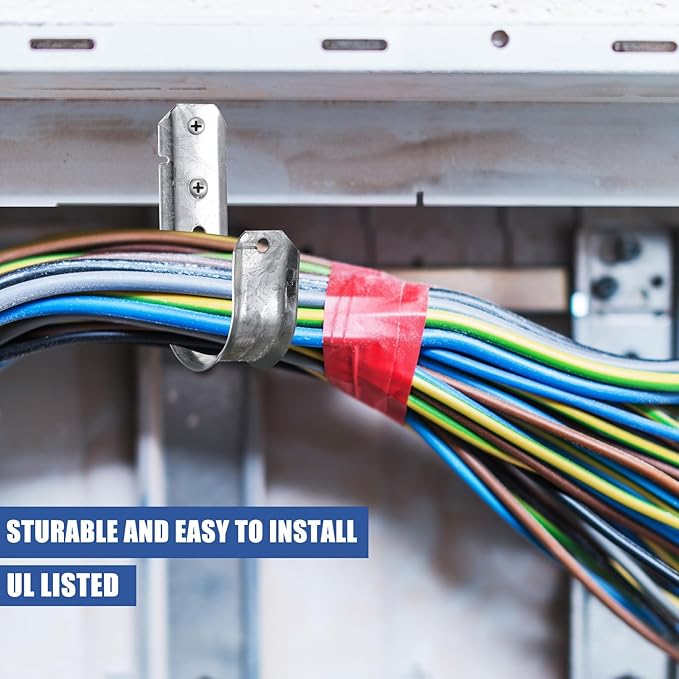 200 Pcs 2-Inch Cable Support, J Hooks Heavy Duty Galvanized Steel Cable Hook Wire Management J Hooks for Attaching Wall Mounting to Vertical Surfaces, Silver