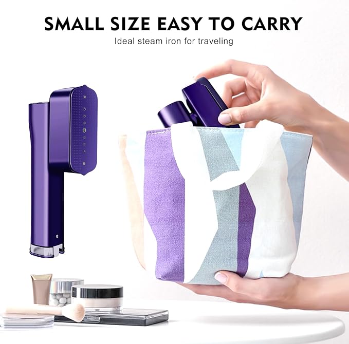 Portable Steamer for Clothes, 1200W Flat-Hanging Travel Steamer, 3 Levels for Powerful Handheld Clothes Steam, 15s Fast Heating for Travel Home Office and Dorm, 100ml(Purple)