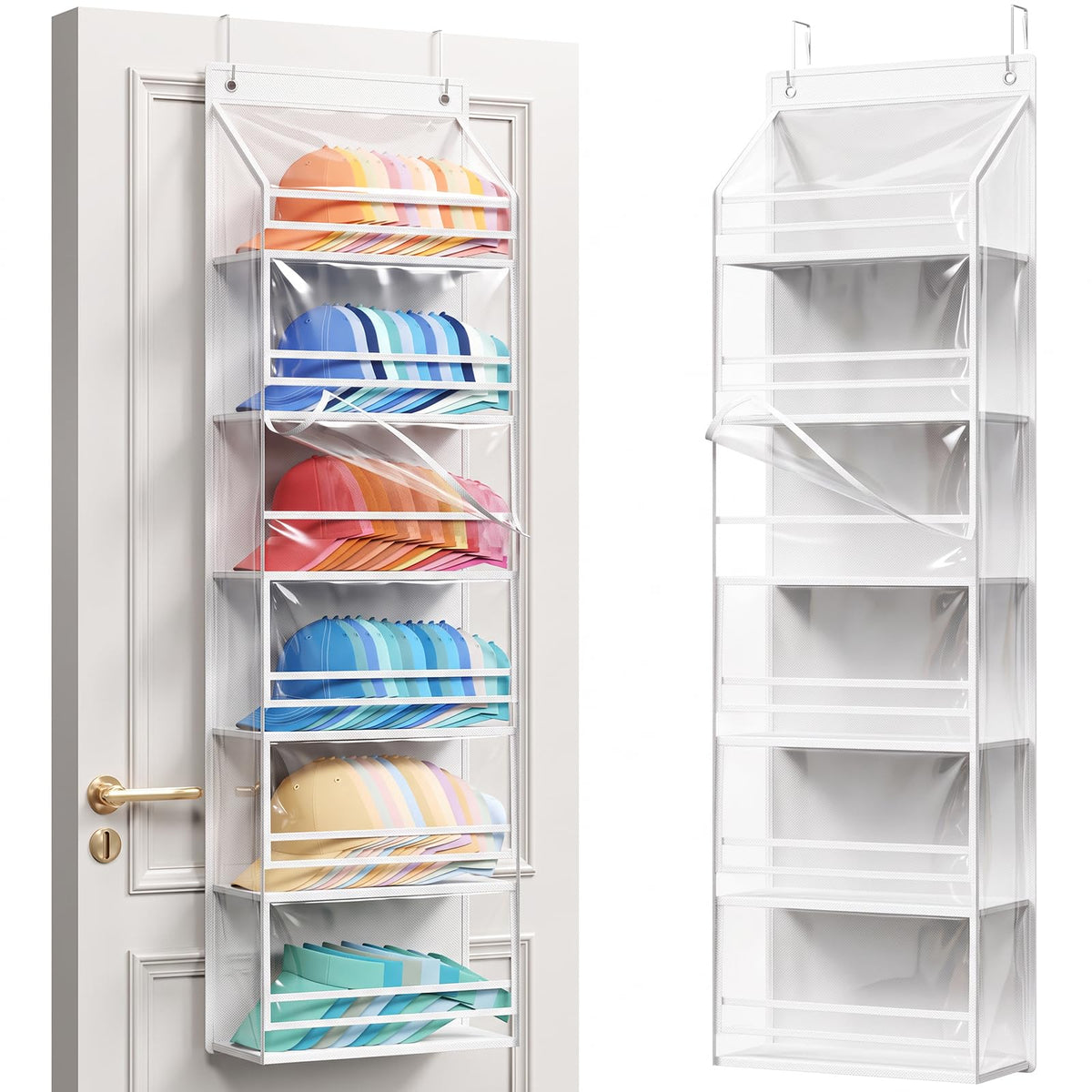 Lifewit 6 Tier Clear Over the Door Hat Rack, Baseball Caps - Image 1