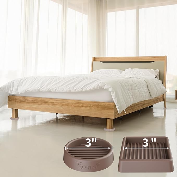 Yelanon Furniture Coasters - 8 Pcs 3”Round & Square Furniture Caster Cups - Non Slip Pads Hardwoods Floors Non Skid Furniture Grippers Rubber Feet Floor Protector for Bed Couch Stoppers Brown