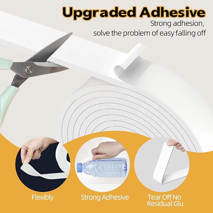 16.4 Feet Foam Weather Stripping Tape,2 Inch W x 1/4 Inch T,High Density Insulation Tape,Self-Adhesive Seal Strip for Doors & Windows-Draft Blocker,Soundproofing,Waterproof,White