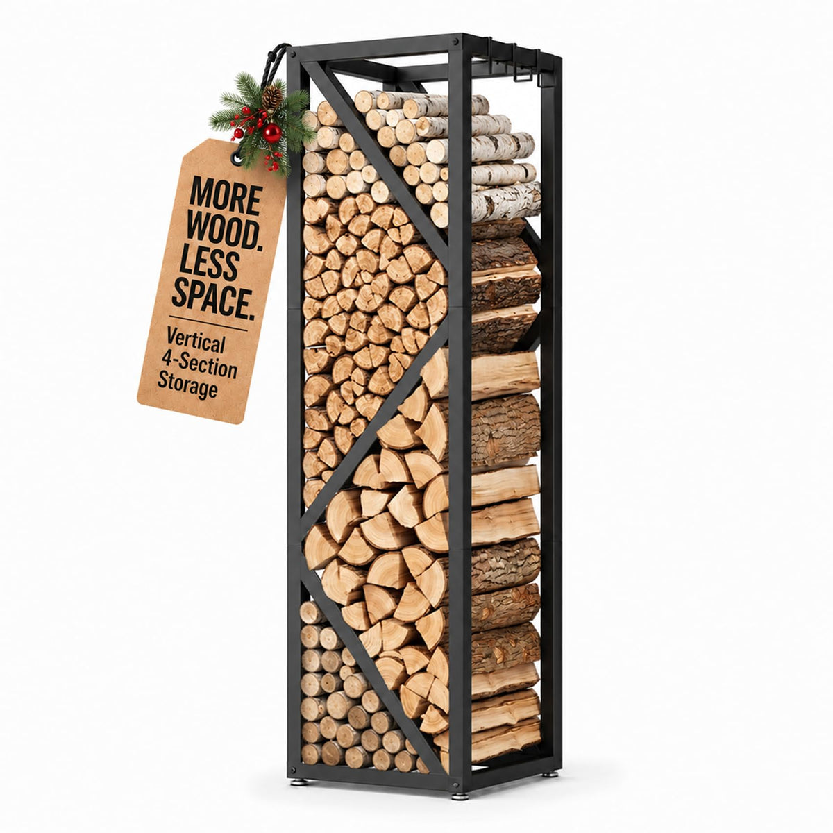 47in Firewood Rack Indoor Outdoor with Hooks – Heavy Duty - Image 1