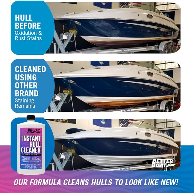 Fiberglass Boat Hull Cleaner, Marine-Grade Stain Remover & Restorer, Deck Cleaner for Boats, Pontoons, Sailboats, Pro Wash Cleaning Supplies
