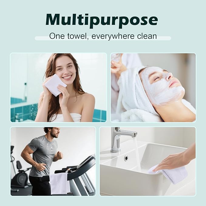 White Washcloths 100 Pack, Highly Absorbent & Quick Drying Face Towels, Premium Quality Soft Bath Towels, Multipurpose Microfiber Wash Cloths, 12x12 inches
