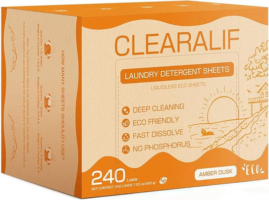 CLEARALIF Laundry Detergent Sheets Up to 240 Loads, AMBER DUSK - Great For Travel,Apartments, Dorms,Laundry Detergent Strips Eco Friendly & Hypoallergenic