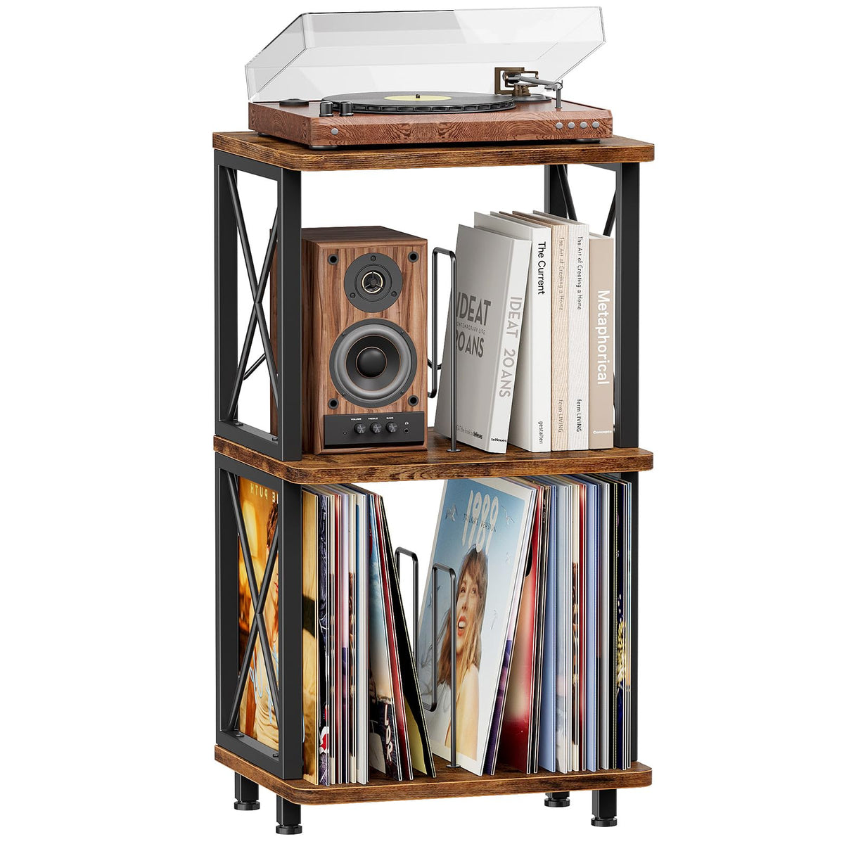 Portin Record Player Stand with Vinyl Storage 3-Tier - Image 1