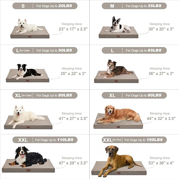 Outdoor All Weather XL Dog Bed, Waterproof Pet Bed for Extra Large Dogs, Orthopedic Egg Crate Foam with Removable Washable Oxford Cooling Cover, 44x32 Inch, Khaki