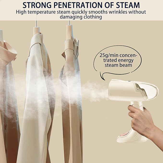 Handheld Steamer for Clothes, A 1500W Powerful Steamer with A 138ML Detachable Large Water Tank, Foldable Portable Steam Iron Suitable for Home, Dormitory, Office & Travel (Applicable to 110V) (White)