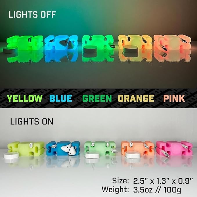 GlowBrick Stocking Stuffers for Adults Cord Management Weighted Cord Holder Cable Wrap Phone Stand - Glow-in-The-Dark Gadget Organizer for Nightstand. Gift for Men, Silicone. 6pk Glowing Pink
