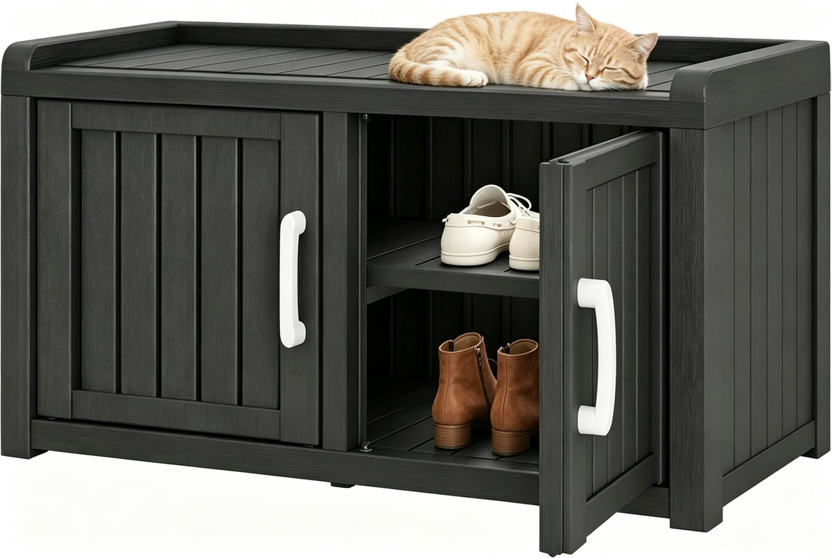 2 Doors Outdoor Shoe Storage Bench - Image 1