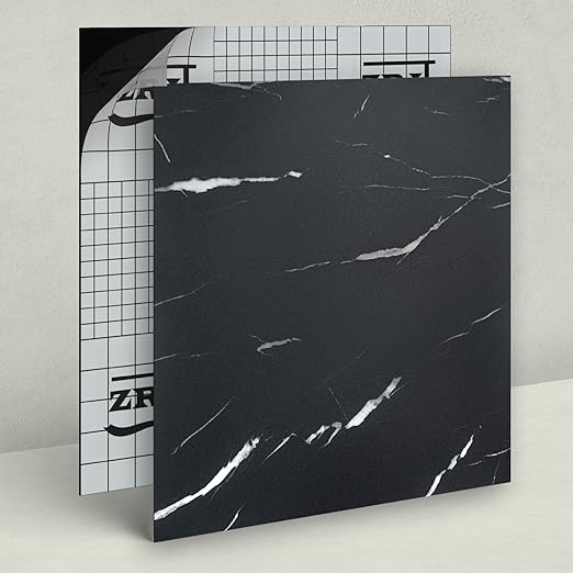 20-Pack Peel and Stick Floor Tiles Vinyl Floor 12 x 12 inch Self Adhesive Waterproof Flooring Planks DIY for Bathroom, Kitchen, Living Room, RV, Cover 20 Sq. Ft, Black Vein Marble