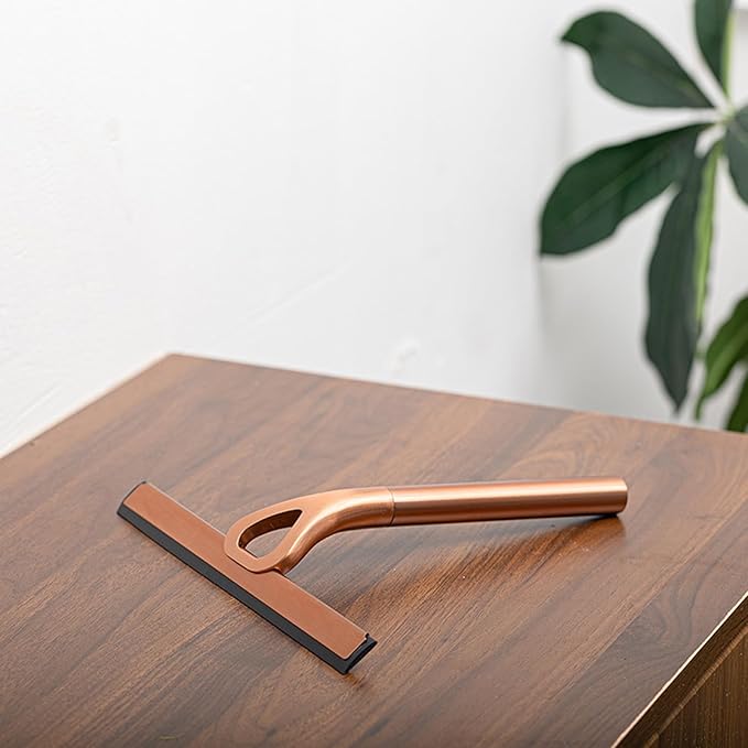 304 Stainless Steel Shower Squeegee for Glass Doors, Silicene Window Mirror Wiper with Hook Bathroom Shower Door Cleaning Tool (Antique Bronze)