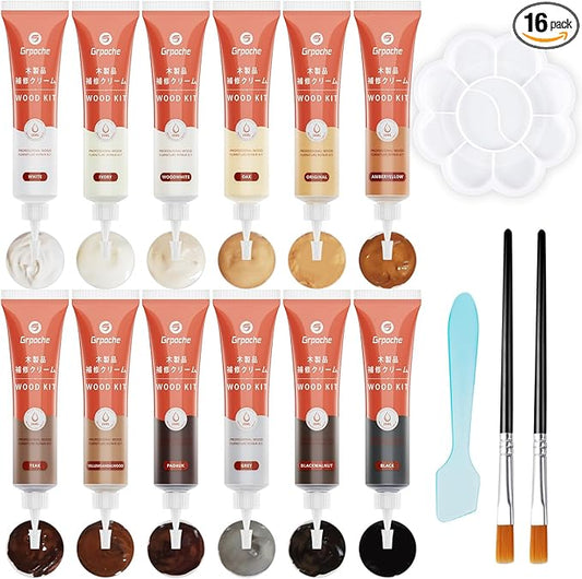 Wood Furniture Repair Kit, 12 Colors Wood Fillers Hardwood Laminate Floor Repair Kit Touch Up Paint Repair Scratch, Cracks, Stains, Discoloration for Furniture, Door, Cabinet, Floor, Table Surface