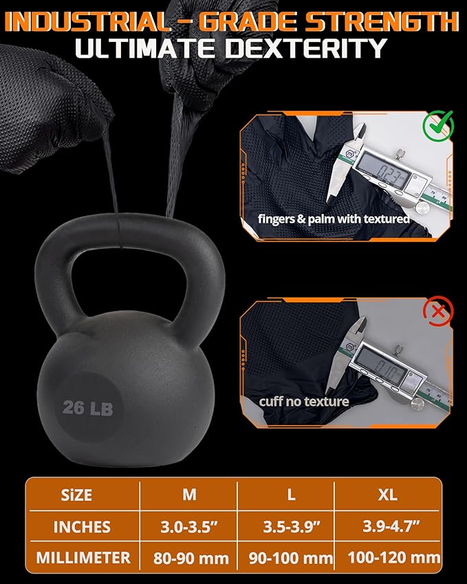 nitroshield 9mil Heavy Duty Disposable Nitrile Gloves, Black Medium 800Pcs -Chemical Resistant, Latex Powder Free Rubber Gloves Diamond Texture for Automotive, Mechanics, Cooking,BBQ, Industrial Use