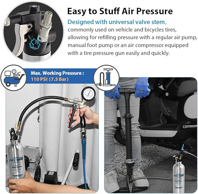 FIRSTINFO A1636K Patented Max. Pressure 110 psi / 650ml Stainless Steel Canister Aerosol Refillable Fluid Spray Can/Pneumatic Compressed Air Sprayer