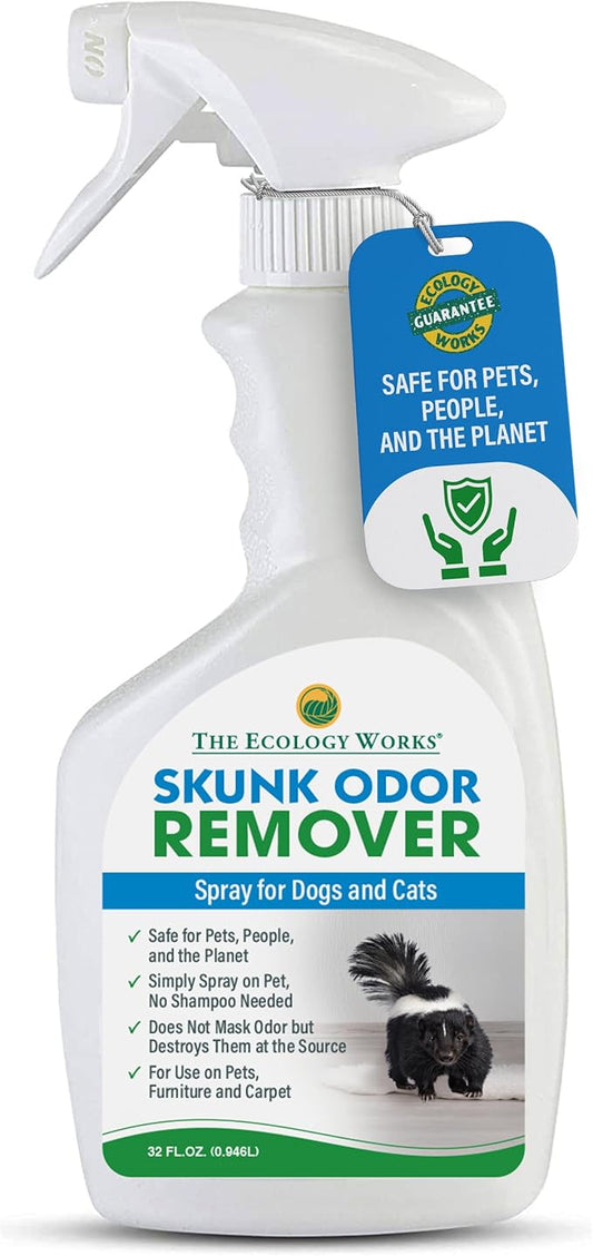 Skunk odor remover for dogs & pets| Spray on your Pet, Clothing, Furniture, Carpet| No Masking of Odor, Works on contact| Made in USA- 32 Ounces