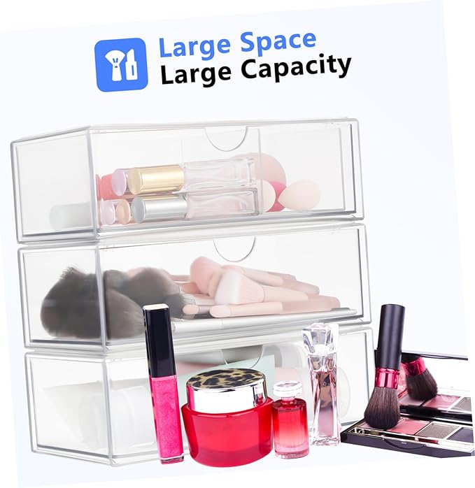3pcs Makeup Organizer Lid Stackable Lipstick Holder Cosmetic Storage Box for Vanity and Desk for Skincare and Makeup Accessories