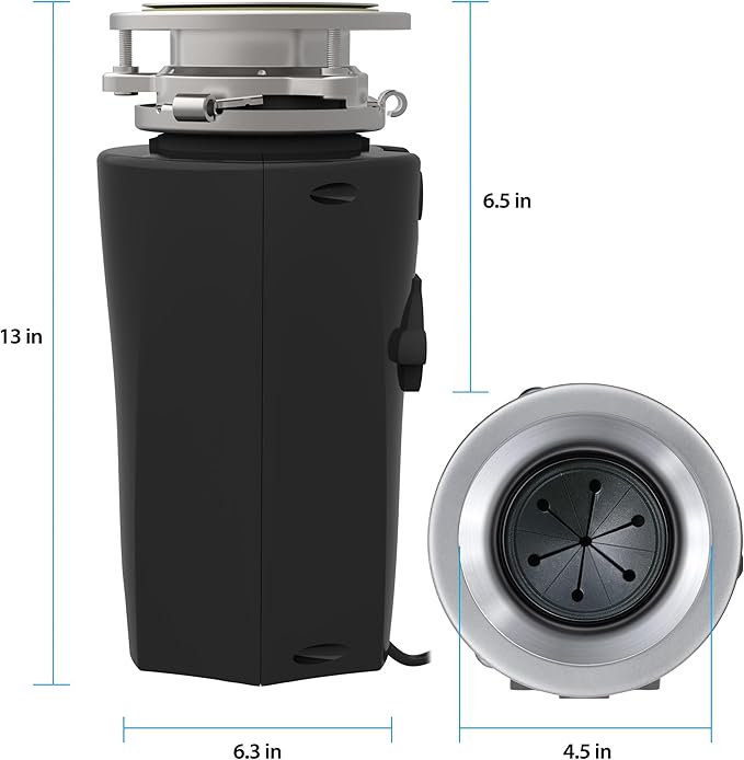 TITAN 10-US-TN-560-3B Torque Garbage Disposal System with Stainless Steel Impellers & Griding Components, Black (1/2 HP | Economy)