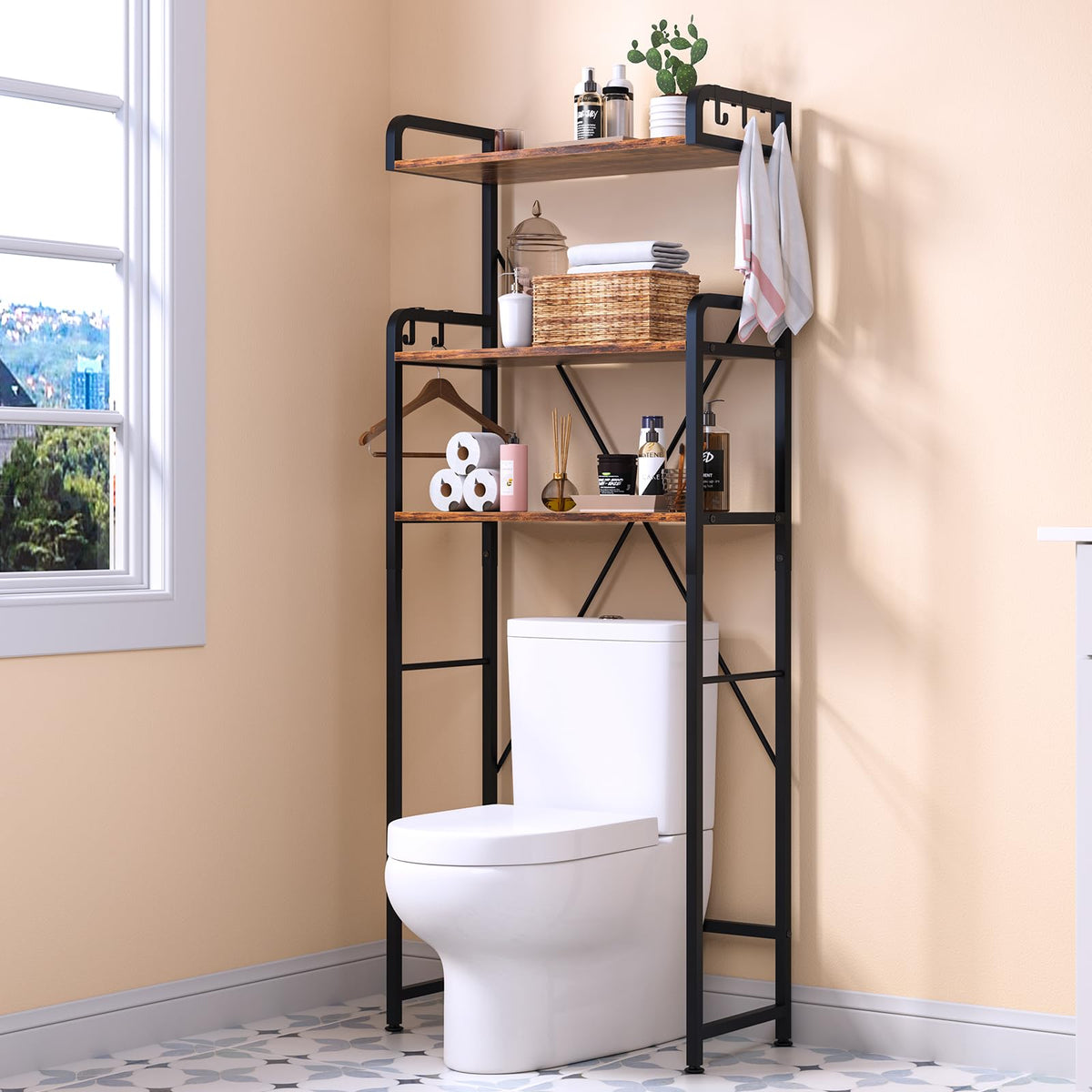 Over The Toilet Storage Rack with 3-Tier Bathroom Shelves - Image 1