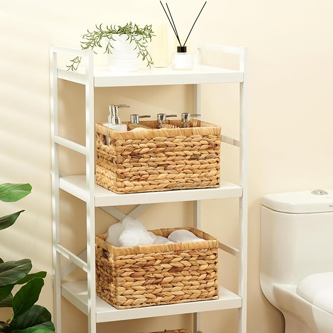 Wicker Storage Basket 2 Pack, Water Hyacinth Storage Baskets with Built-in Handles, Large Wicker Baskets for Storage & Organizing, Natural