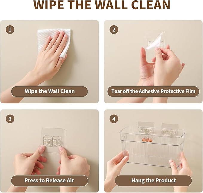 2 Pack Adhesive Cabinet Door Organizer, Compact Kitchen Under Sink Organizer, Clear Lid Storage Container for Pantry Shelves, Wall Mounted Bathroom Shower Caddy Hanging Closet Organizer