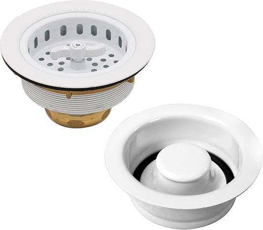 Westbrass D2155-50 Wing Nut Style Large Kitchen Basket Strainer with Waste Disposal Flange and Stopper, Powder Coat White