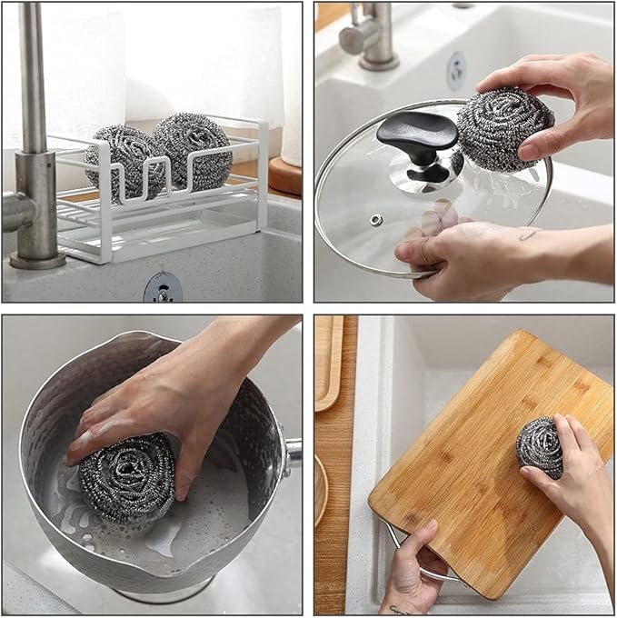 DKKO Stainless Steel Scourers Cleaning Ball Metal Scouring Pads for Kitchens Bathroom Steel Wool Scrubber to Cleaning Dishes Pots Pans Ovens Grills, 12PACK
