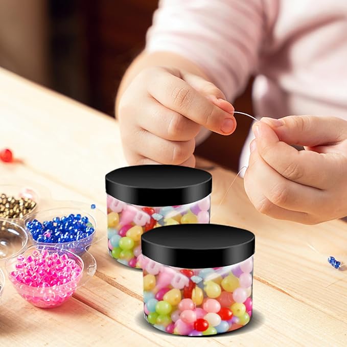 60 Pcs 10 oz Clear Plastic Jars Containers Cylinder Round Containers Airtight Screw Wide Mouth Storage Jars with Lids for Food Kitchen Honey Butter Cosmetics(Black,Brown)