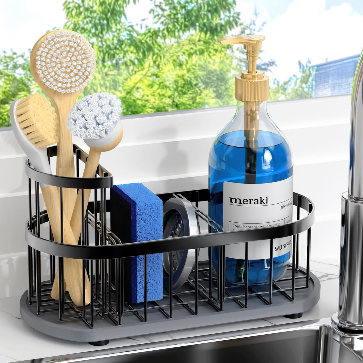 Sink Caddy with Stone Drying Mat, Sponge Holder & High Brush - Image 1