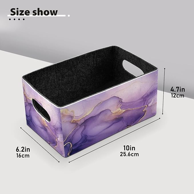 Kcldeci Purple Marble Storage Bins Baskets for Organizing 2Pack,Lavender Gold Sturdy Storage Basket Foldable Storage Baskets for Shelves Closet Nursery Toy