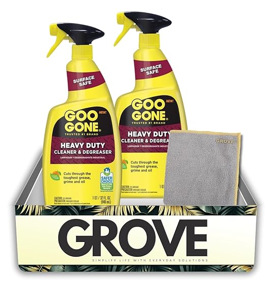 2x Goo Gone Citrus Scent Heavy Duty Degreaser 32 oz Liquid Bundle with Microfiber Cleaning Cloth – Cuts Through Grease, Grime, Oil, and Tough Build-Up on Multiple Surfaces – Gift Set (3 Items).