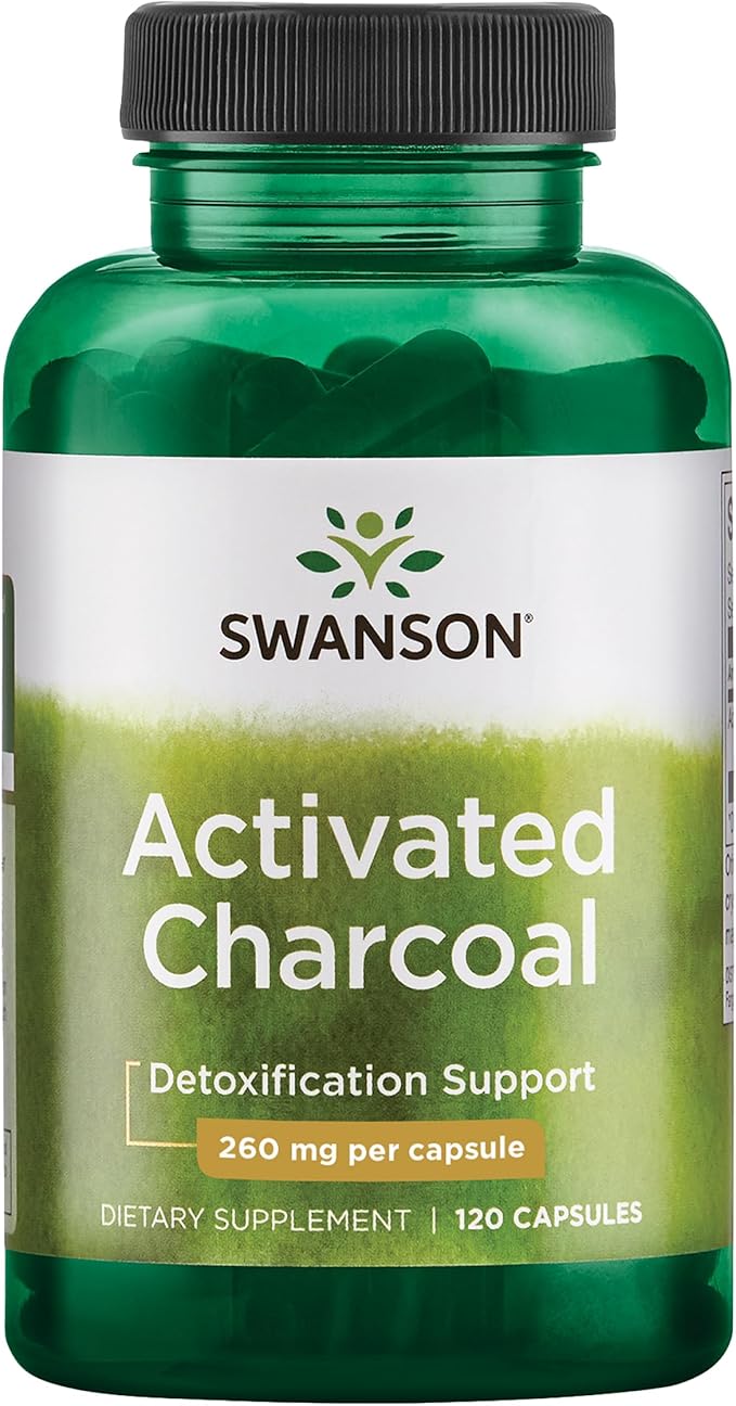 Swanson Activated Charcoal - Digestive Health Supplement - Aids Occasional Gas & Bloating - Offers Detoxification & Bowel Support - Helps Calm Stomach* - Non-GMO - 120 Capsules