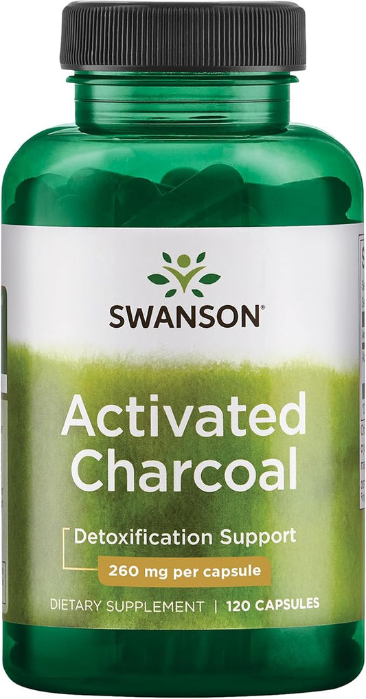 Swanson Activated Charcoal - Digestive Health Supplement - Aids Occasional Gas & Bloating - Offers Detoxification & Bowel Support - Helps Calm Stomach* - Non-GMO - 120 Capsules