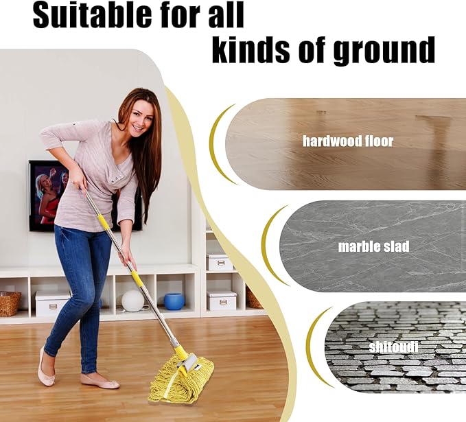 Heavy Duty Commercial Mop | 55.7" Stainless Steel Handle & 2 x 20.5 oz Looped-End Cotton Heads | Wet Mop for Home Garage Office Warehouse Floor Cleaning
