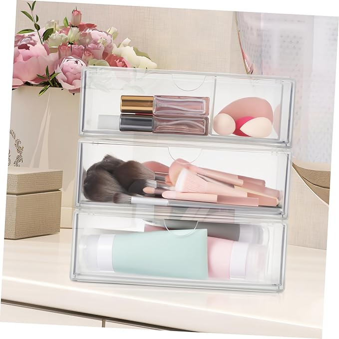 Alipis 3pcs Acrylic Makeup Organizer Desk Storage Box Skincare Shelf Compartment for Lipstick Brush